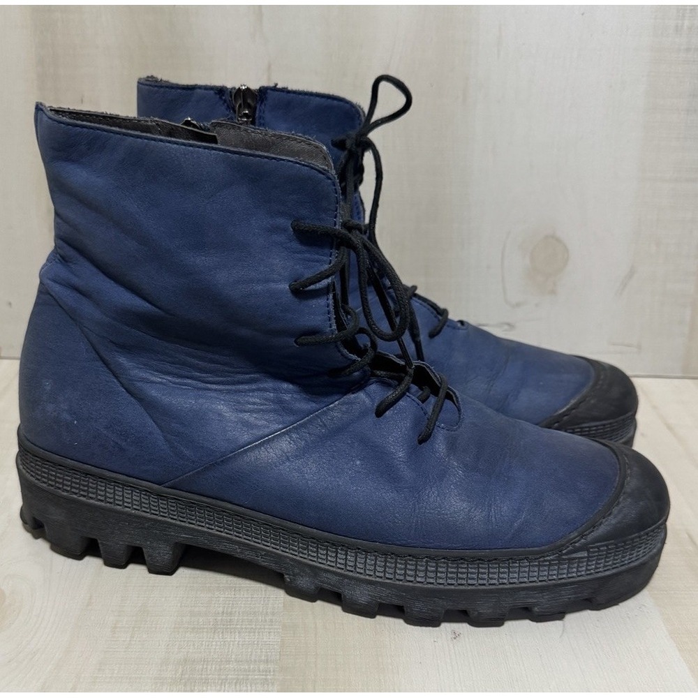 LOFINA Ottanio Leather i6 965 Low Boots Lace Up Zip Womens Size EU 41/US 10 Blue - Picture 2 of 11